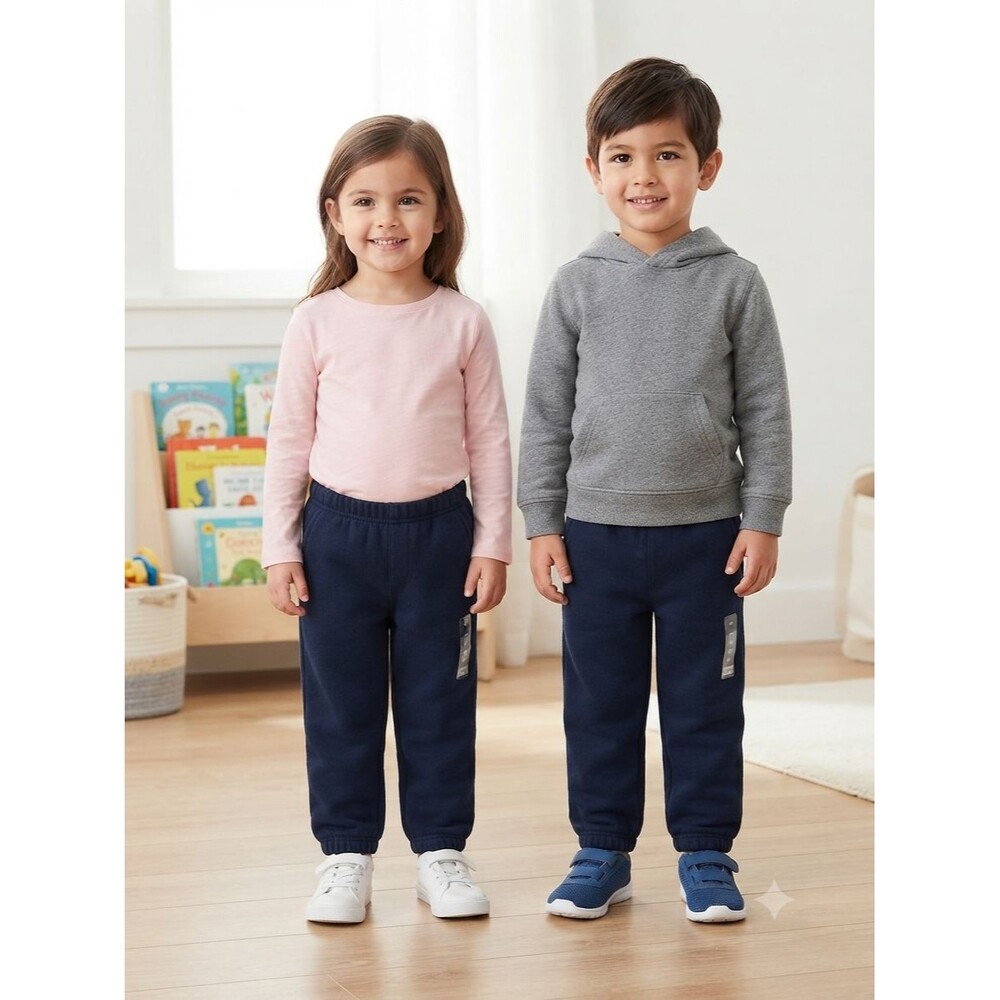NWOT Uniqlo Kids Jogger Pants Navy Fleece Lined Drawstring Pockets Size 110 4-5